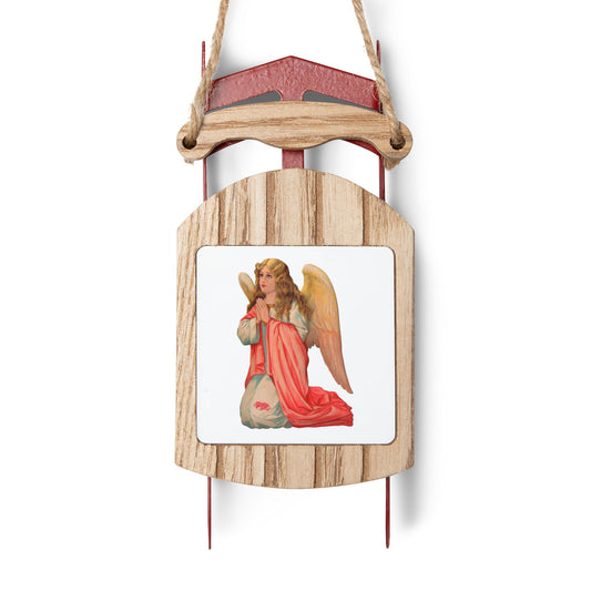 Vintage Angel Christmas Sled Ornament - MDF Holiday Decoration with Twine Thread for Hanging, Perfect for Home Decor and Gifts