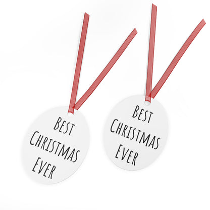 Best Christmas Ever Bell Ornament - Handcrafted Gloss White Aluminum Holiday Decor with Red Ribbon, Durable & Vibrant, Perfect for Tree, Gift, or Home Decoration