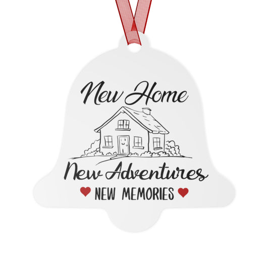 New Home Ornament – "New Home New Adventures New Memories" – Metal Bell Shaped Holiday Decoration with Red Ribbon – Perfect Housewarming Gift for Homeowners, Family, Friends, and Newlyweds