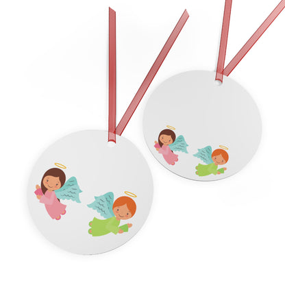 Pastel Angel Ornament – Bell Shape – Hand-Painted, Durable Aluminum with Red Ribbon – Ideal Christmas Gift for Kids, Holiday Décor, or Keepsake