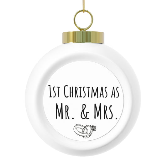 1st Christmas as Mr. & Mrs. Ceramic Ornament – Vintage Holiday Bauble with Poinsettias and Gold Ribbon – Perfect Keepsake for Newlyweds