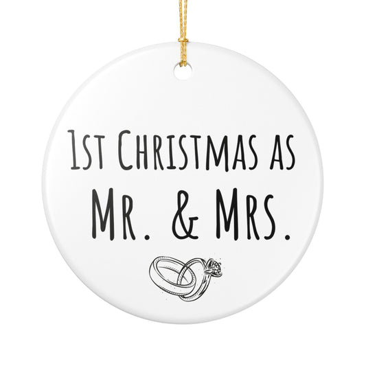 1st Christmas as Mr. & Mrs. Ornament – Elegant Ceramic Holiday Keepsake for Newlyweds – Perfect Gift for Couples