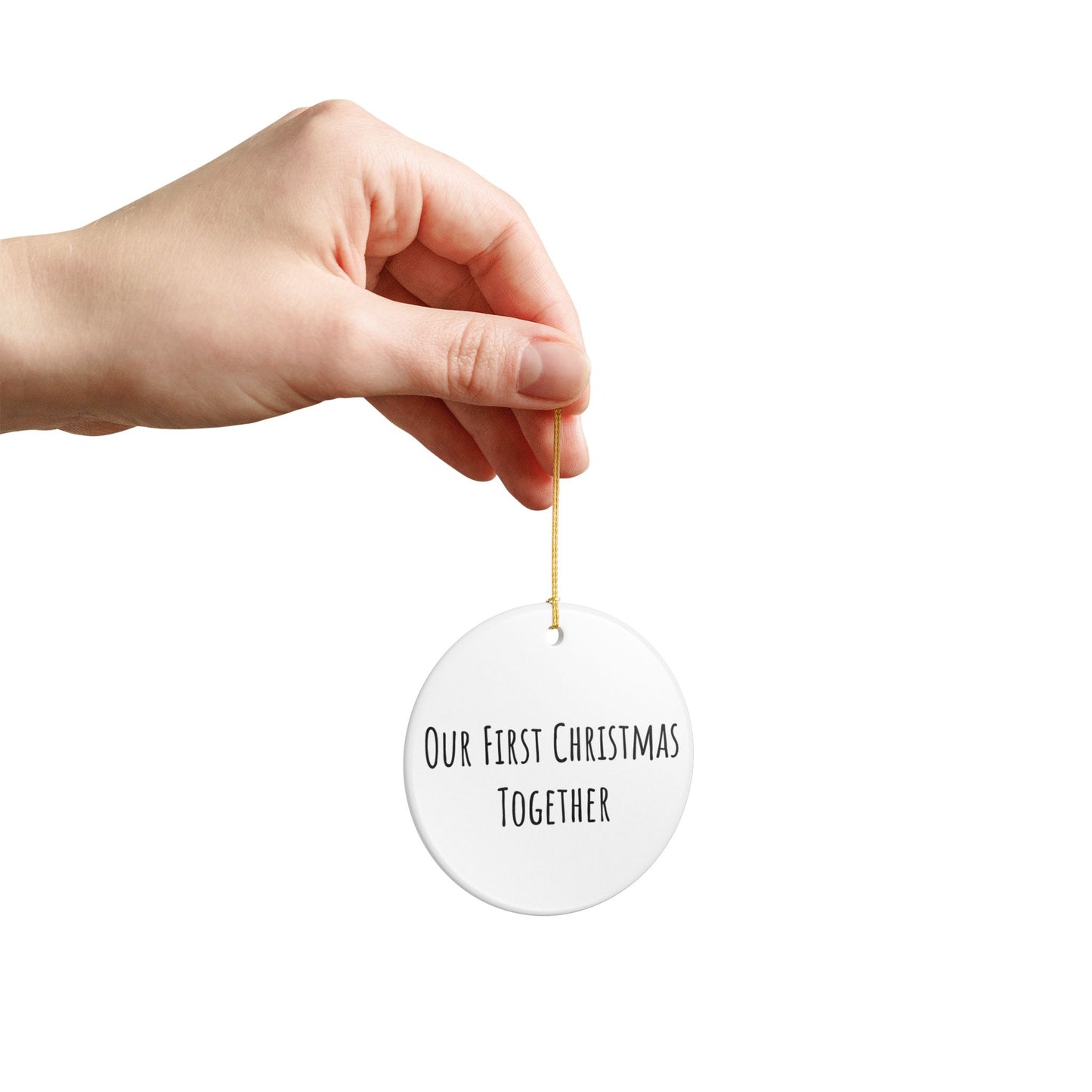 Our First Christmas Together Ceramic Ornament - White Holiday Decoration, 2.8" Round with Gold String, Perfect for Couple Gift or Keepsake