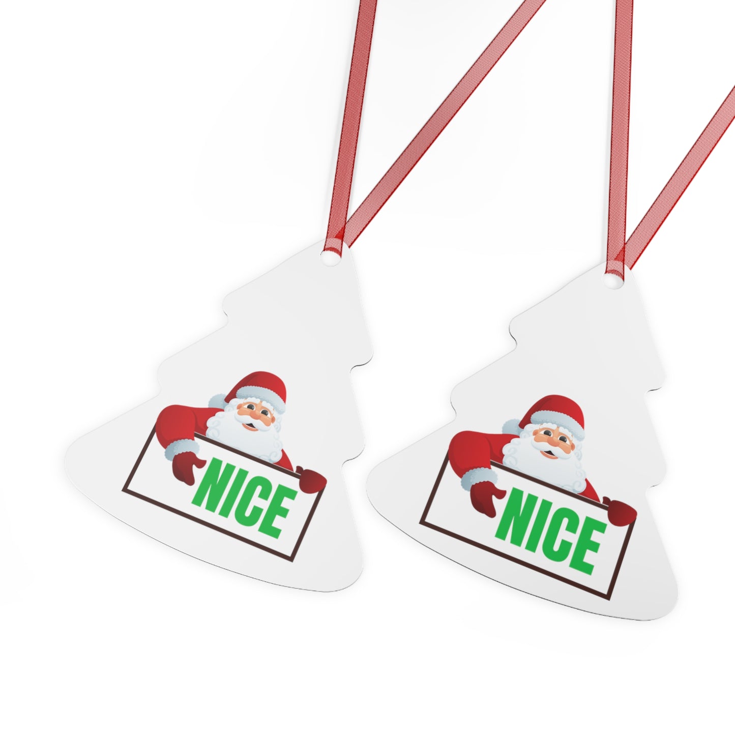 Santa NICE Metal Ornament – Funny Christmas Gift for Him or Her, Double-Sided Holiday Tree Decor
