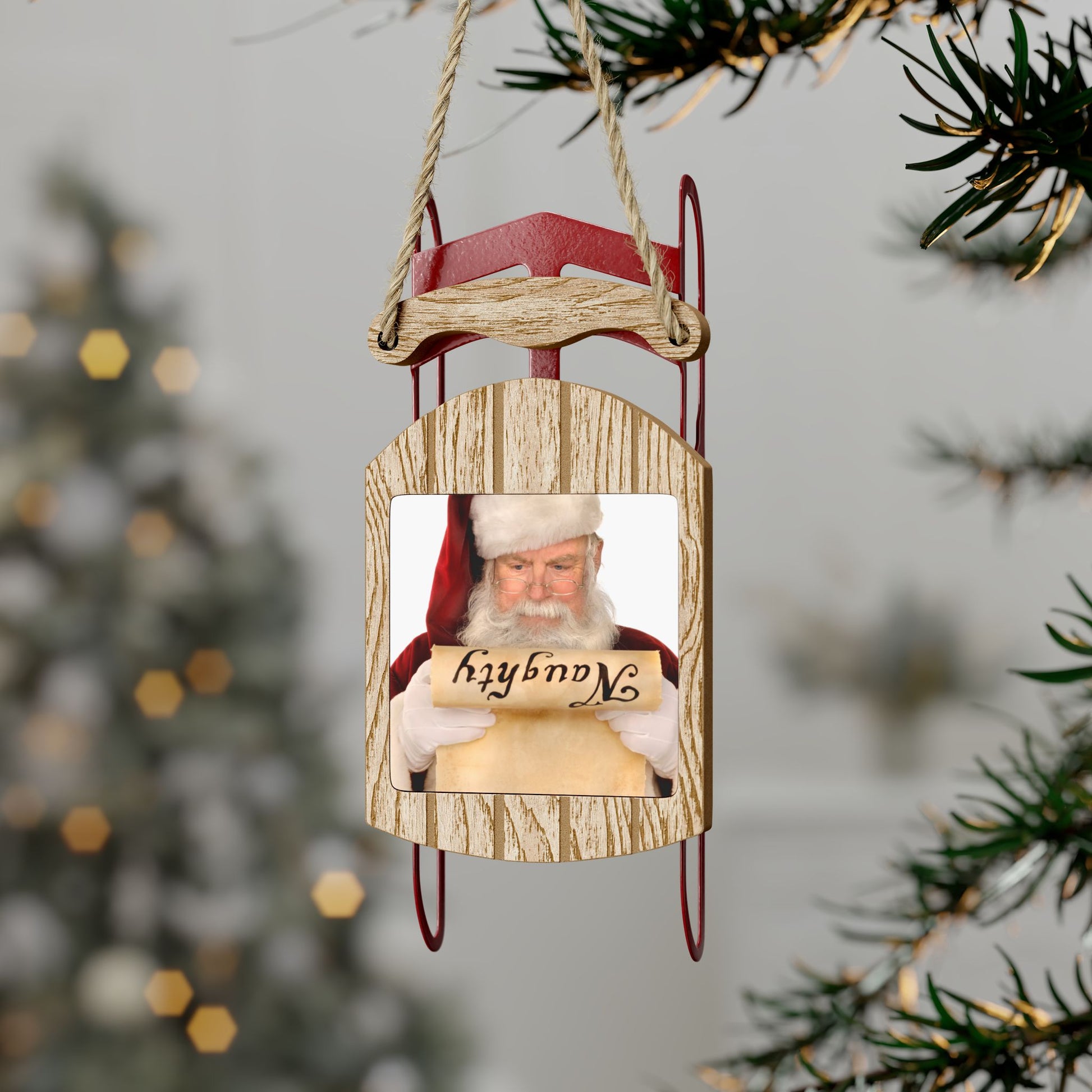 Funny Santa Naughty List Ornament – Wooden Sled Christmas Decoration with Twine – Gifts for Him, Dad, Grandpa, Boyfriend, Men – Santa Claus Gag Gift from Wife, Mom or Daughter – 2.1" x 4.6" by Best Gifts 305