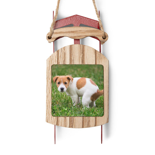 Funny Pooping Puppy Sled Ornament – Quirky Holiday Décor for Dog Lovers, 1-20 Pack, MDF with Twine Thread for Hanging