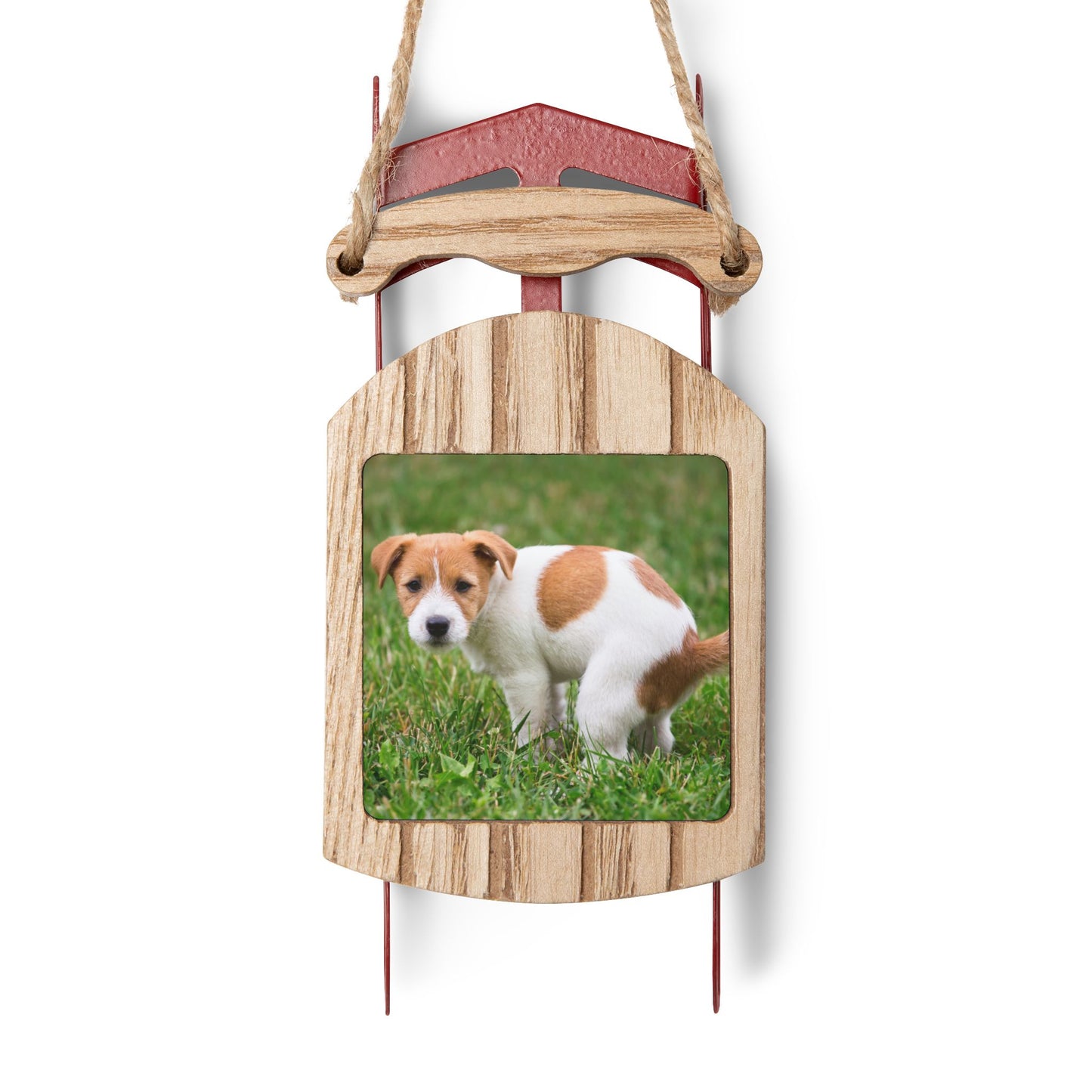 Funny Pooping Puppy Sled Ornament – Quirky Holiday Décor for Dog Lovers, 1-20 Pack, MDF with Twine Thread for Hanging
