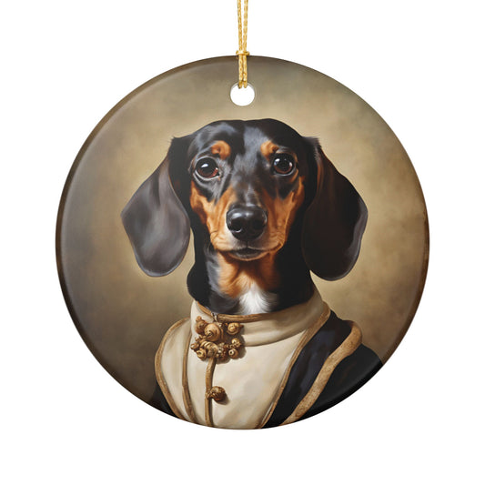 Dachshund Portrait Ceramic Ornament – Hand-Painted Elegant Holiday Decoration, Unique Gift for Dog Lovers, Perfect for Christmas Tree or Display (Single)