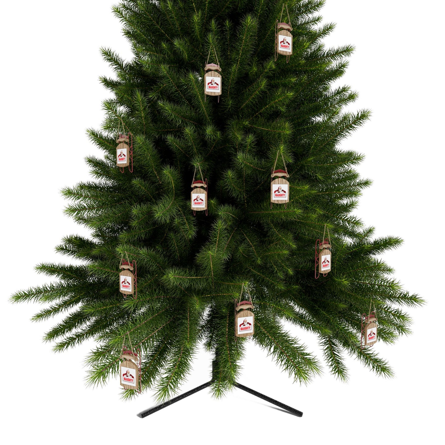 Funny Santa “Naughty” Sled Christmas Ornament – Rustic Wooden Holiday Decoration Gift for Him or Her