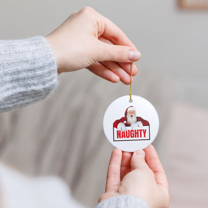Funny Santa “Naughty” Christmas Ornament – Ceramic Holiday Tree Decoration Gift for Him or Her