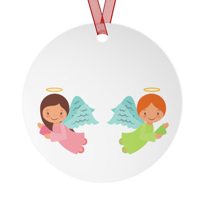 Pastel Angel Ornament – Bell Shape – Hand-Painted, Durable Aluminum with Red Ribbon – Ideal Christmas Gift for Kids, Holiday Décor, or Keepsake