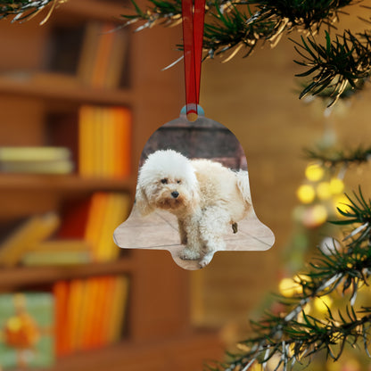 Funny Pooping Dog Bell-Shaped Ornament – Hilarious Pet Lover Christmas Decor – Metal Holiday Keepsake with Red Ribbon (Durable Aluminum, Double-Sided Printing)