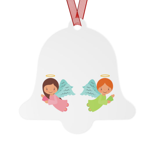 Pastel Angel Ornament – Bell Shape – Hand-Painted, Durable Aluminum with Red Ribbon – Ideal Christmas Gift for Kids, Holiday Décor, or Keepsake