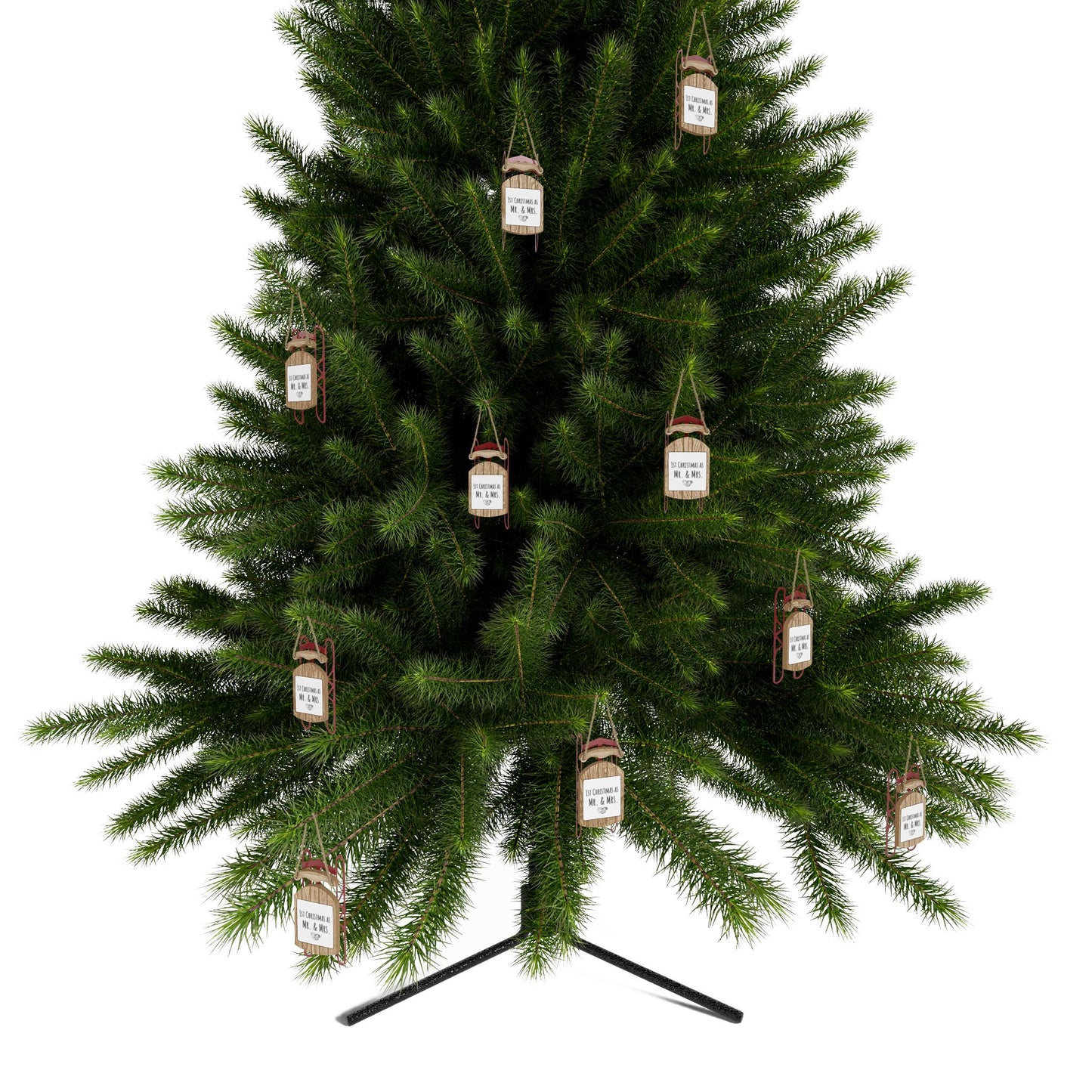 1st Christmas as Mr. & Mrs. Sled Ornament – Wooden Keepsake for Newlyweds – Holiday Decor with Twine Hanging Thread