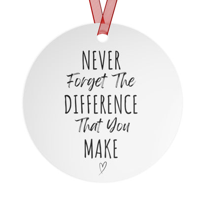 Never Forget The Difference You Make Bell Ornament | Inspirational Gift for Her | Motivational Metal Christmas Ornament | Heartfelt Holiday Decoration with Red Ribbon