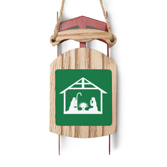 Holiday Sled Ornament with Nativity Design - Personalized Christmas Decor, MDF & Galvanized Steel, Includes Twine - Available in 1, 5, 10, or 20 Pack