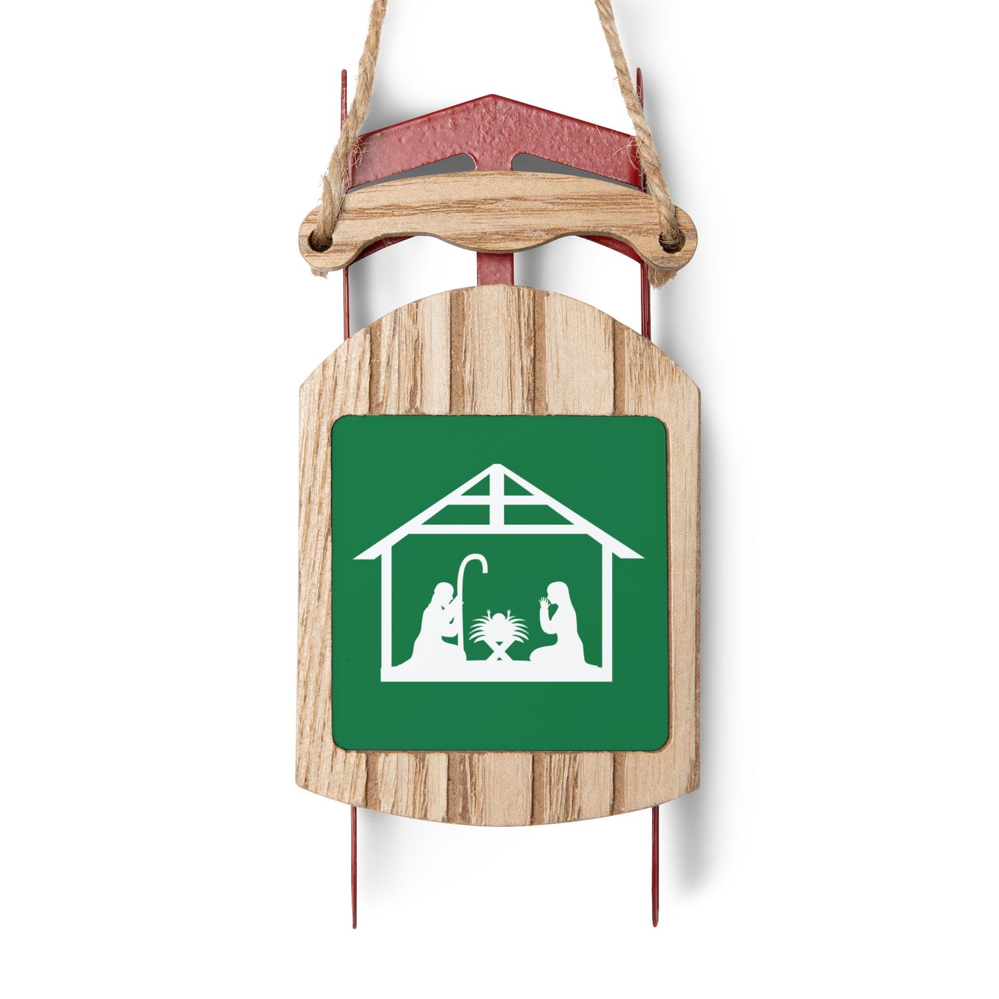 Holiday Sled Ornament with Nativity Design - Personalized Christmas Decor, MDF & Galvanized Steel, Includes Twine - Available in 1, 5, 10, or 20 Pack