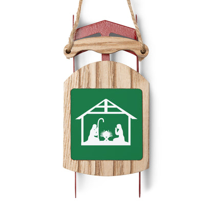 Holiday Sled Ornament with Nativity Design - Personalized Christmas Decor, MDF & Galvanized Steel, Includes Twine - Available in 1, 5, 10, or 20 Pack
