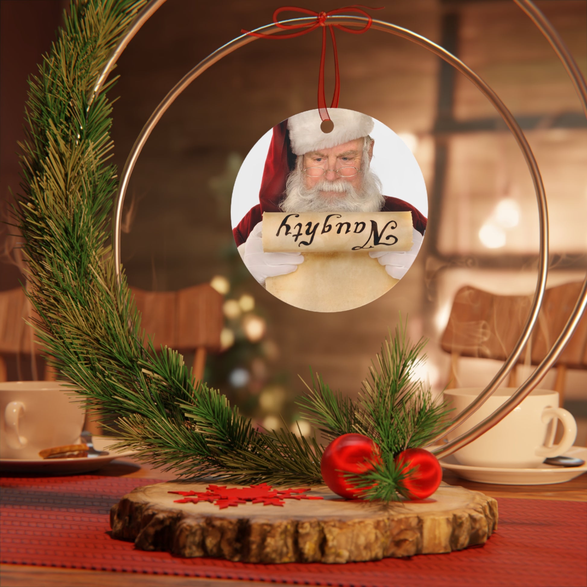 Funny Santa's Naughty or Nice Christmas Ornament – Hilarious 3.5" Round Aluminum Metal Decoration, Perfect Holiday Gift for Family, Friends, or Secret Santa – With Red Ribbon by Best Gifts 305