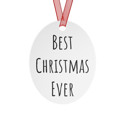 Best Christmas Ever Bell Ornament - Handcrafted Gloss White Aluminum Holiday Decor with Red Ribbon, Durable & Vibrant, Perfect for Tree, Gift, or Home Decoration