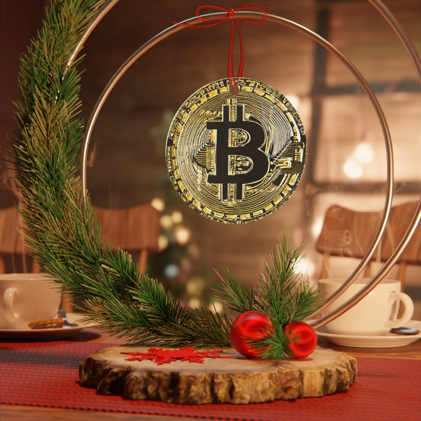 Bitcoin Lover Metal Ornament – Modern Double-Sided Crypto Gift for Traders