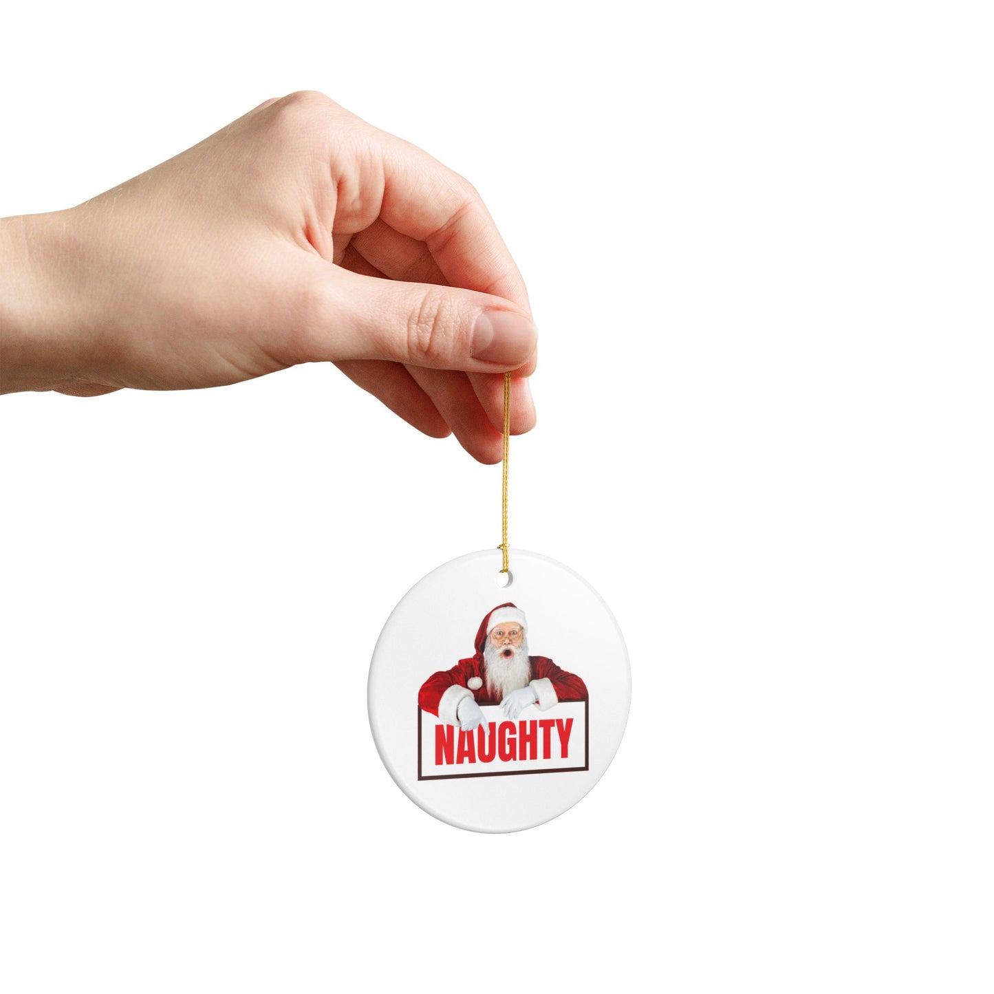 Funny Santa “Naughty” Christmas Ornament – Ceramic Holiday Tree Decoration Gift for Him or Her