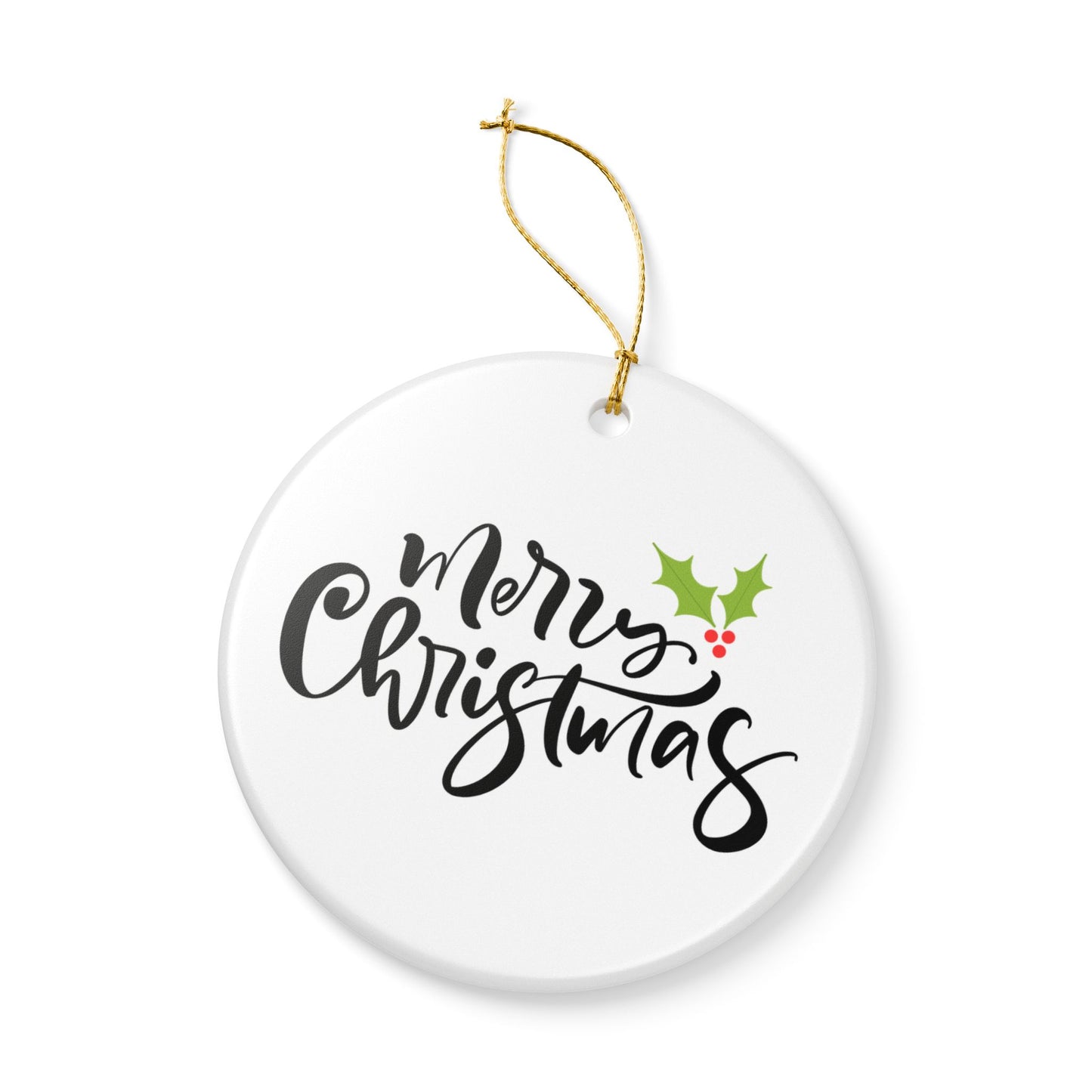 Merry Christmas Ceramic Ornament – Minimalist Holly Tree Decoration Gift for Her