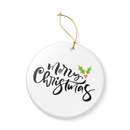 Merry Christmas Ceramic Ornament – Minimalist Holly Tree Decoration Gift for Her
