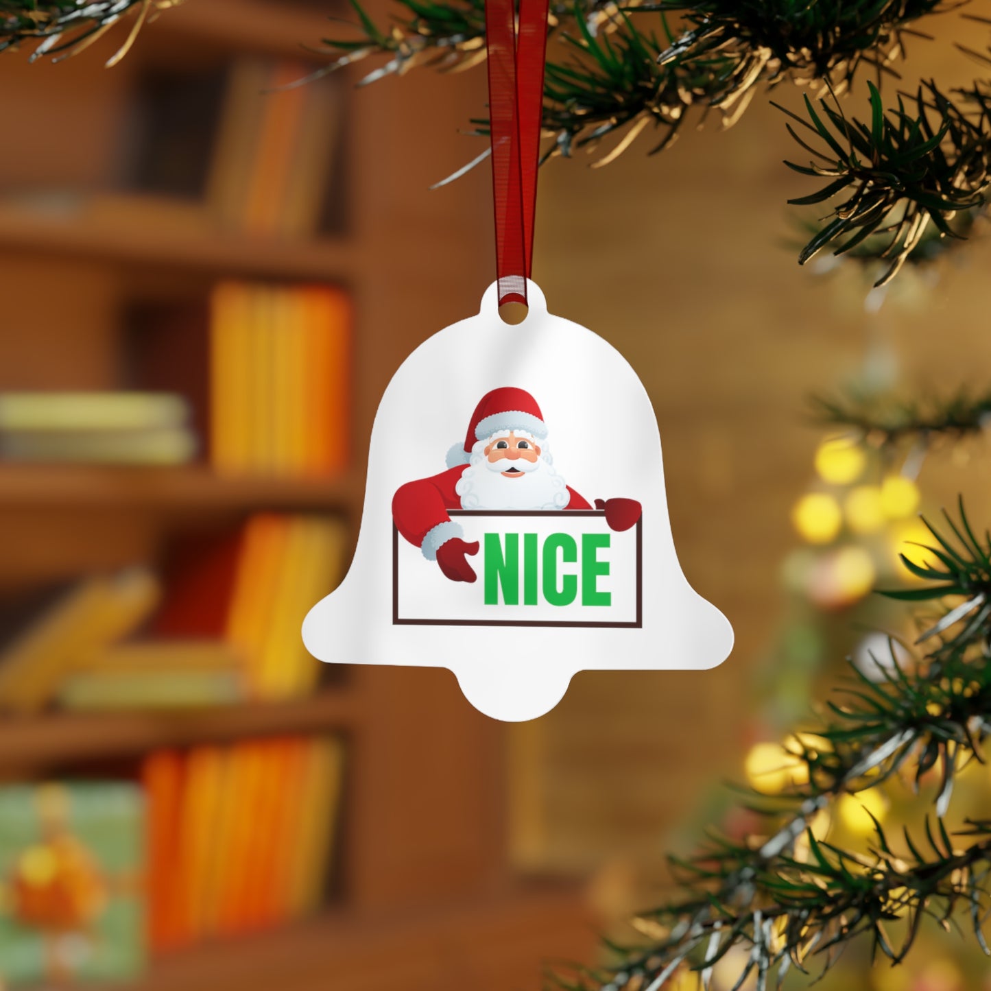 Santa NICE Metal Ornament – Funny Christmas Gift for Him or Her, Double-Sided Holiday Tree Decor