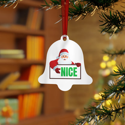Santa NICE Metal Ornament – Funny Christmas Gift for Him or Her, Double-Sided Holiday Tree Decor