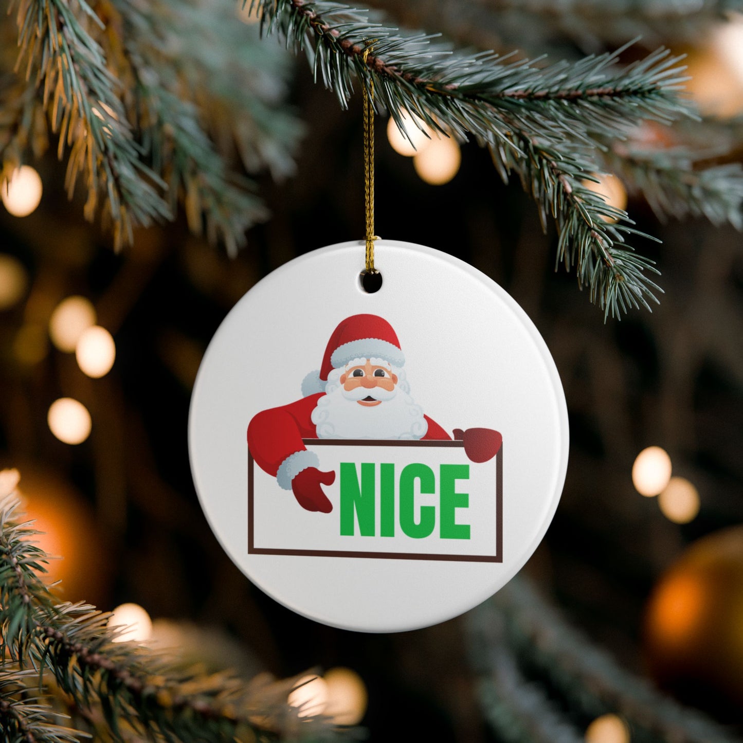 Santa NICE Ceramic Ornament – Funny Christmas Gift for Him or Her, Glossy Holiday Tree Decor