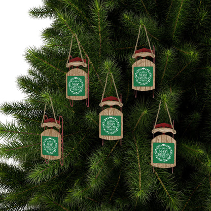 Merry Christmas Sled Ornament – Wooden Holiday Décor with Twine Hanging Thread for Festive Home Display