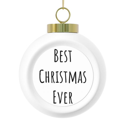 Best Christmas Ever Ceramic Ornament - Glossy 3" Bauble with Poinsettia & Candle Design, Vintage Holiday Charm, Gold Ribbon for Tree or Gift
