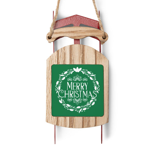Merry Christmas Sled Ornament – Wooden Holiday Décor with Twine Hanging Thread for Festive Home Display