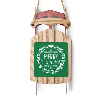 Merry Christmas Sled Ornament – Wooden Holiday Décor with Twine Hanging Thread for Festive Home Display