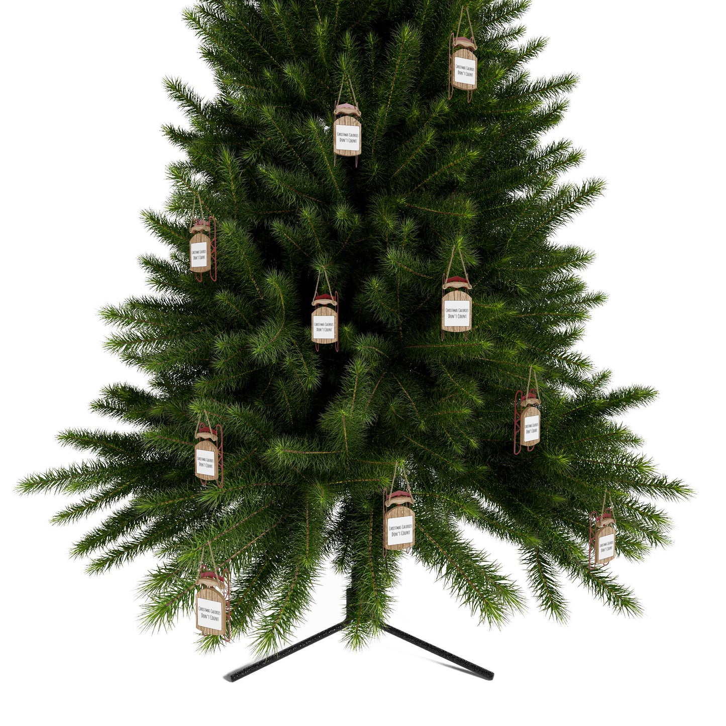 Christmas Sled Ornament – "Christmas Calories Don’t Count" – MDF Holiday Decoration with Twine, Ideal for Tree, Stocking, or Gift, Available in 1, 5, 10, or 20 Pack