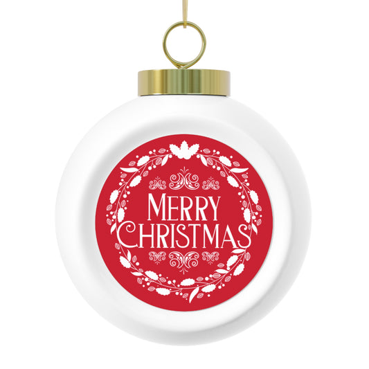Merry Christmas Ceramic Ornament – Vintage Floral Holiday Ball with Gold Ribbon for Festive Décor