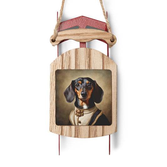 Dachshund Sled Ornament – MDF Holiday Decoration with Vintage Design, Perfect for Dog Lovers, Christmas Trees, and Gift Giving