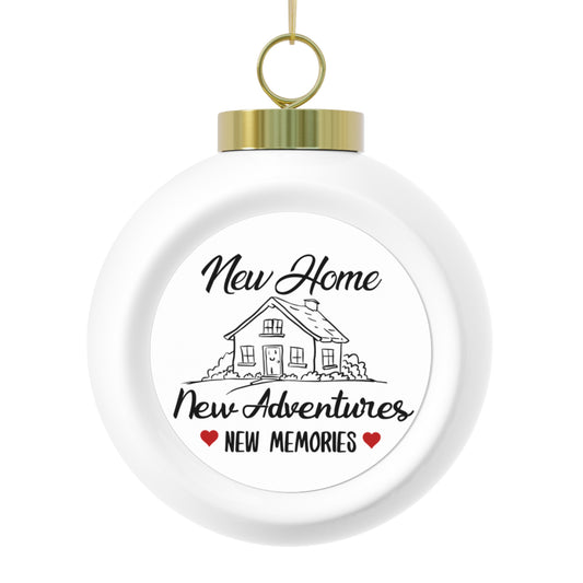 New Home Ornament – Ceramic Christmas Ball – “New Home New Adventures” with Vintage Poinsettias – Perfect Housewarming Gift for Homeowners, Newlyweds, Family & Friends
