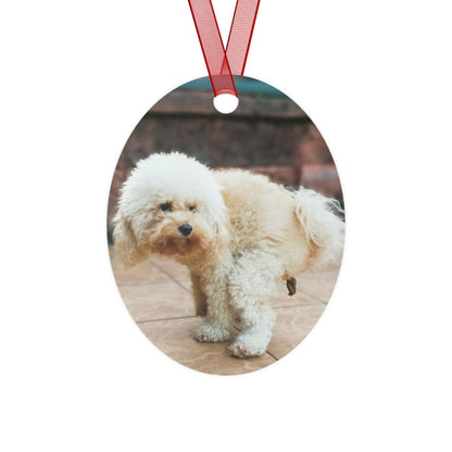 Funny Pooping Dog Bell-Shaped Ornament – Hilarious Pet Lover Christmas Decor – Metal Holiday Keepsake with Red Ribbon (Durable Aluminum, Double-Sided Printing)