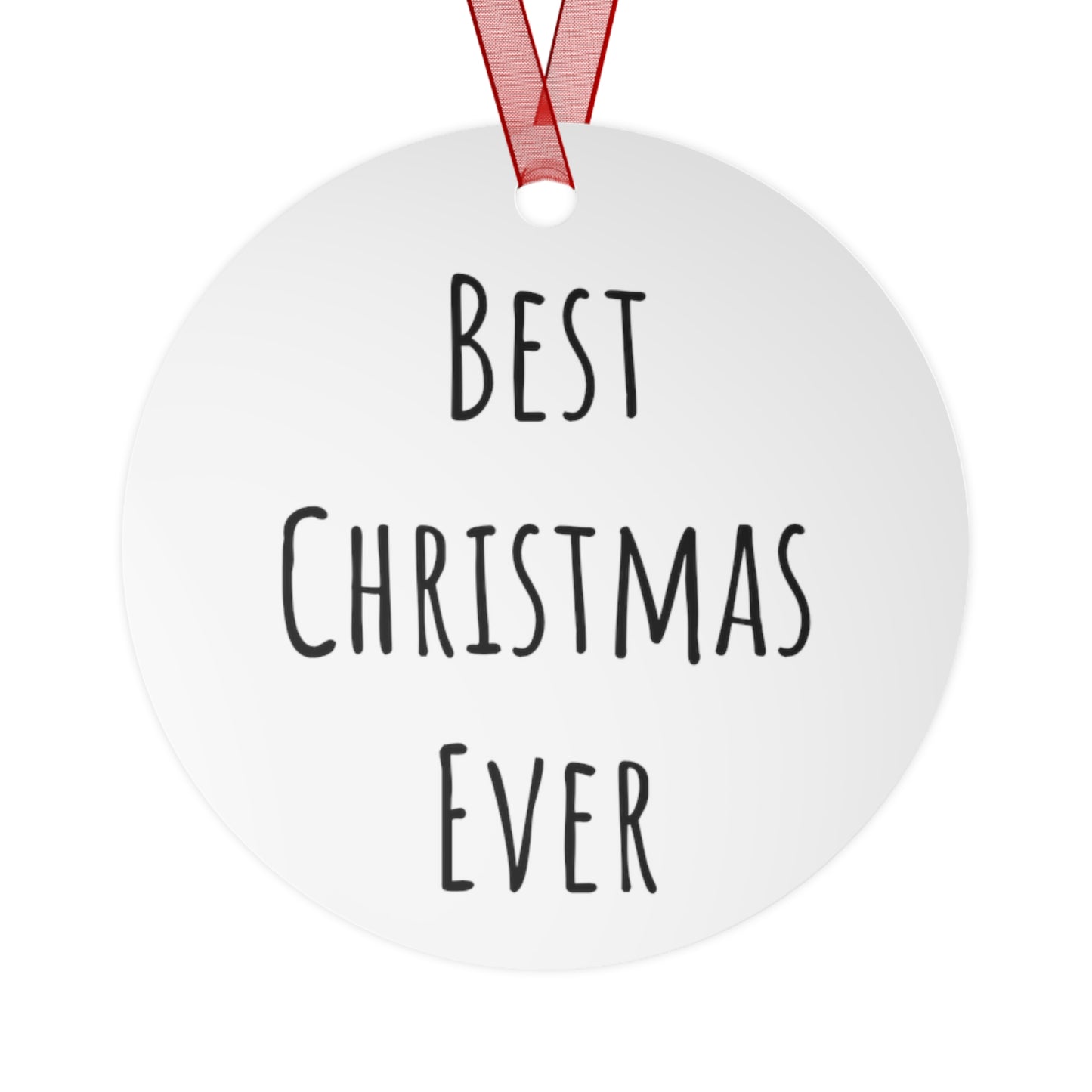 Best Christmas Ever Bell Ornament - Handcrafted Gloss White Aluminum Holiday Decor with Red Ribbon, Durable & Vibrant, Perfect for Tree, Gift, or Home Decoration