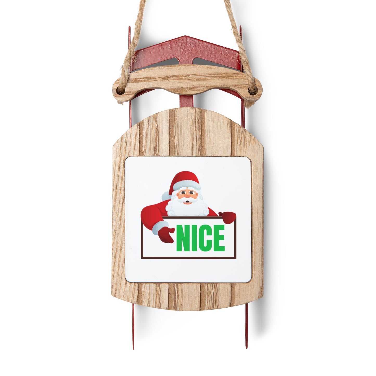 Santa “Nice” Sled Christmas Ornament – Wooden MDF Holiday Décor Gift for Him or Her