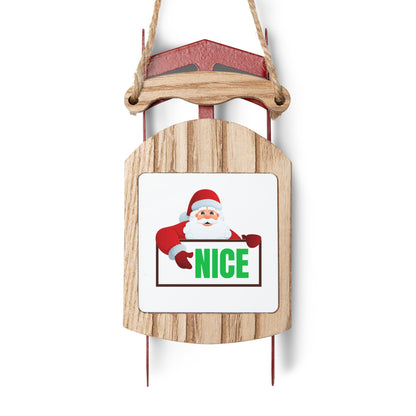 Santa “Nice” Sled Christmas Ornament – Wooden MDF Holiday Décor Gift for Him or Her