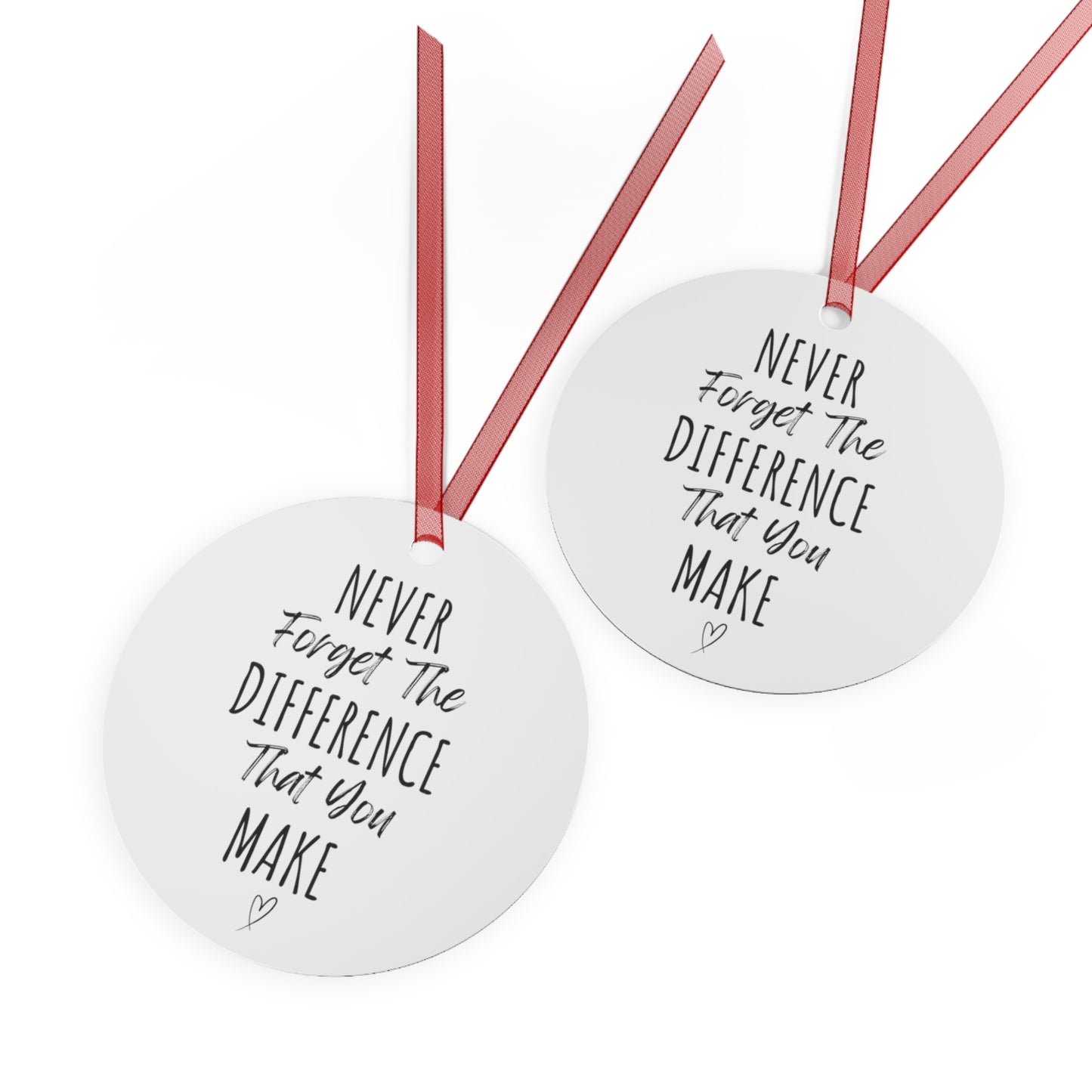 Never Forget The Difference You Make Bell Ornament | Inspirational Gift for Her | Motivational Metal Christmas Ornament | Heartfelt Holiday Decoration with Red Ribbon