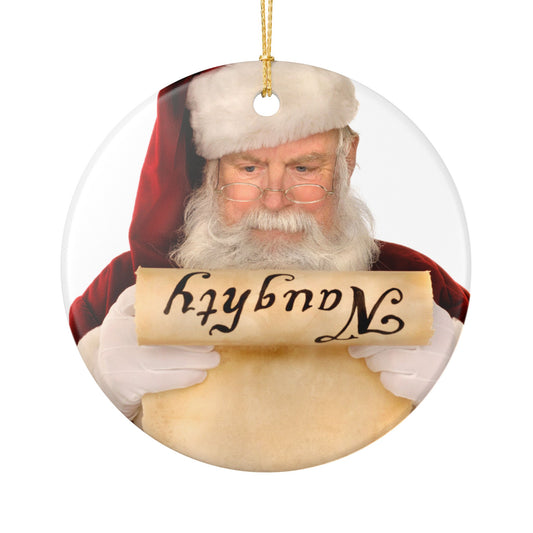 Funny Christmas Ornament for Him – Naughty List Santa Ceramic Decoration, Gifts for Dad, Husband, or Grandpa – White Glossy 2.8" Round Holiday Tree Hanging from Wife, Kids – Gag Gift for Men by Best Gifts 305