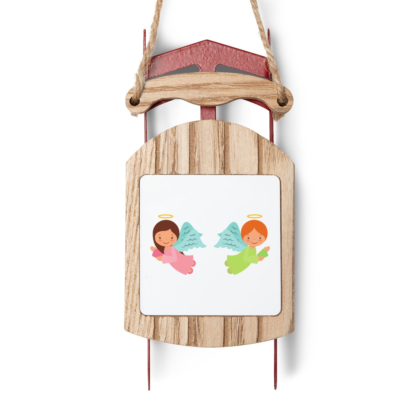 Angel Sled Christmas Ornament – MDF Holiday Décor Keepsake with Twine – Gift for Kids, Families & Collectors