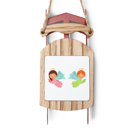 Angel Sled Christmas Ornament – MDF Holiday Décor Keepsake with Twine – Gift for Kids, Families & Collectors