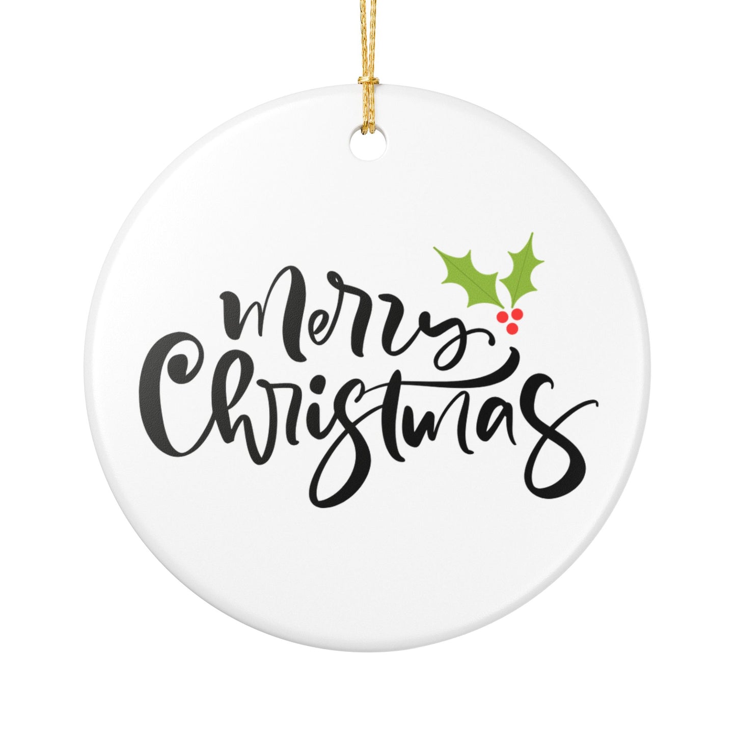 Merry Christmas Ceramic Ornament – Minimalist Holly Tree Decoration Gift for Her