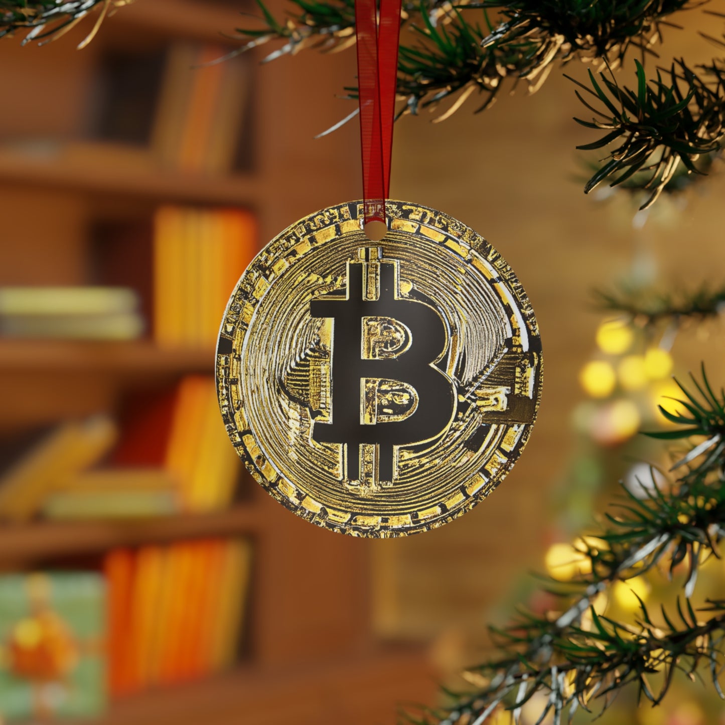 Bitcoin Lover Metal Ornament – Modern Double-Sided Crypto Gift for Traders