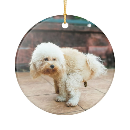 Funny Pooping Dog Ornament – Hilarious Pet Lover Christmas Decor – Ceramic Holiday Keepsake, Perfect Gift for Dog Lovers, Stocking Stuffers (2.8" Diameter)